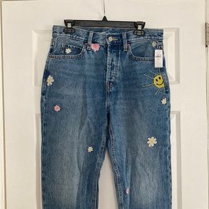 NWT High Rise Straight 70s Embroidered Jeans